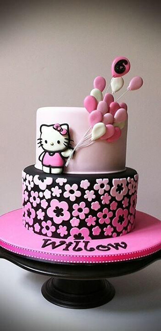 Pink and White Balloons Hello Kitty Cake