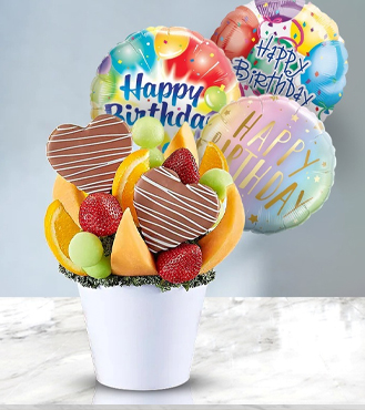 Happiest Birthday Heart Fruit Bouquet Bundle