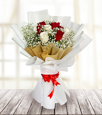 Regal Red and White Rose Bouquet