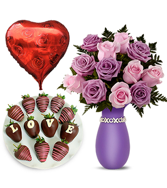 Anniversary Royal Treatment Bouquet, Strawberries and Balloon Bundle