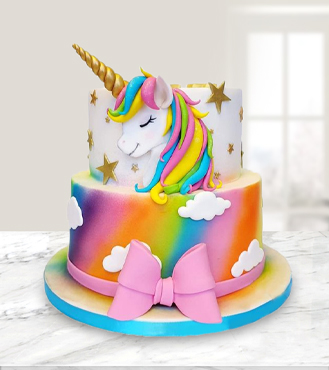 Two Tier Rainbow Unicorn Cake