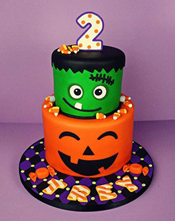 Baby Frankenstein and Jack O Lantern cake