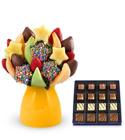 Scrumptious Surprise Fruit Bouquet with Guilty Pleasures Chocolate Box