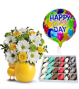 Sunny Birthday Surprise Collection with Decadent Dipped Dates Box and Balloon, Get Well