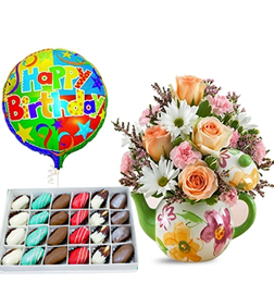 Teapot full of Blooms Birthday Bundle with Decadent Dipped Dates Box