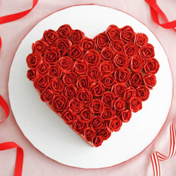 Red Rosette Heart Shaped Cake
