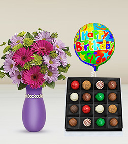 Thanks A Daisy Bouquet, Magnum Opus Truffles Box & Birthday Balloon