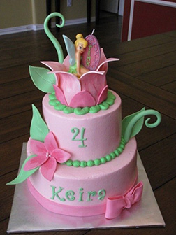 Tinkerbell Pink and Green Tier Cake