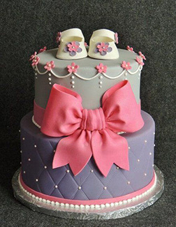 Vintage Baby Shoes & Bow Cake