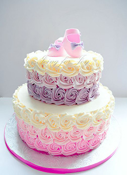 Ombre Rosette Baby Shoes Cake, New Baby