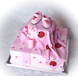Ladybugs & Pink Floral Tiered Cake