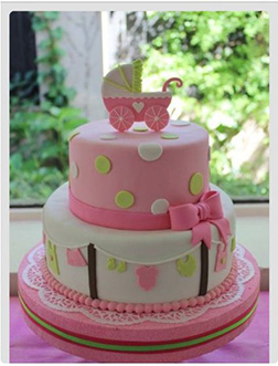 Tiered Baby Clothes & Polka Dots Stroller Cake