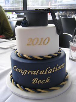 Regal Gold and Royal Blue Graduation Cake