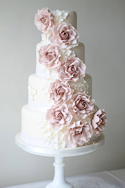 Ascending Pink Roses Wedding Cake