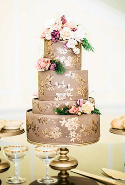 Golden Flowers Wedding Cake