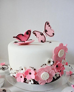 Pink Butterflies and Flowers  Cake