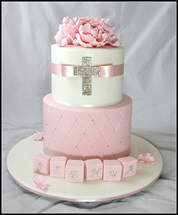 Pink and White Floral Christening Cake