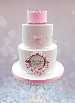 Pink Crown Tiered Christening Cake