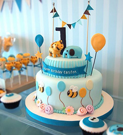 Blue and Yellow Tiered Boy's Birthday Cake