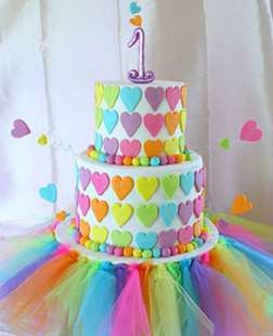 Rainbow Hearts Tower Birthday Cake