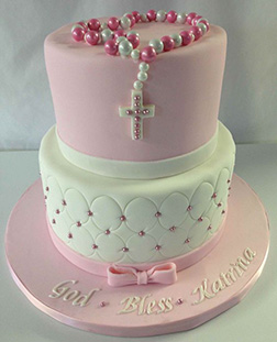Modern Mint and Pink Tiered Christening Cake