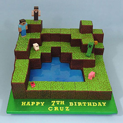 Minecraft Block Village Birthday Cake
