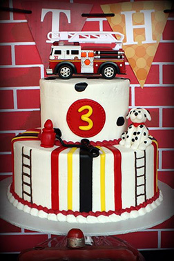 White Tiered Fire Engine Cake