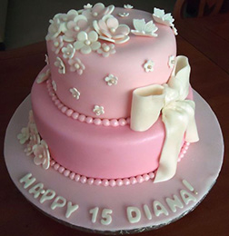 Pink Flowers and Bow Cake