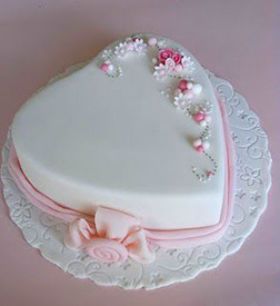 Blossoms and Bow Heart Shaped Cake