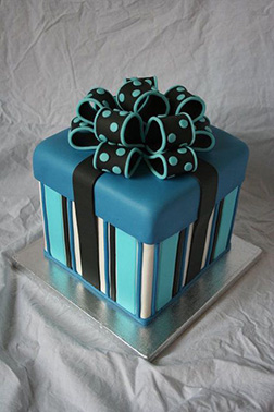 Blue & Black Stripes Gift Box Cake