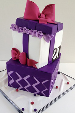 Purple Gift Box & Pink Bows Tiered Cake