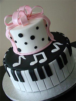 Pink Bow & Piano Keys Cake