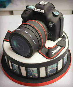 Mounted Canon Camera with Picture Reel Cake