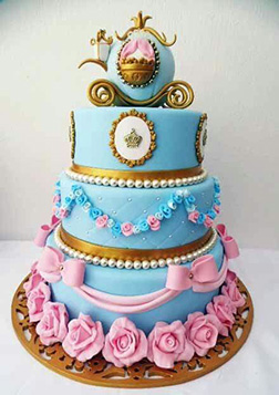 Cinderella's Floral Pumpkin Coach Tiered Cake