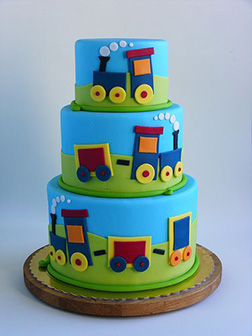 Blue Steam Engine Tiered Cake