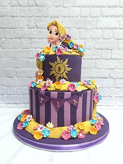 Rapunzel's Braids & Flowers Tiered Cake