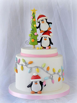 Penguins Christmas Tree Cake