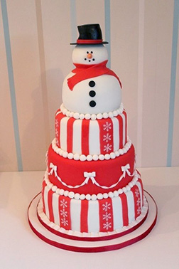 Snowman Red Drapes Cake