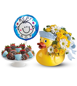 Baby Boy Duckie Bundle with Balloon and Strawberries