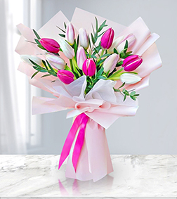 Blushing Pink Tulip Bouquet, Hand-Bouquets