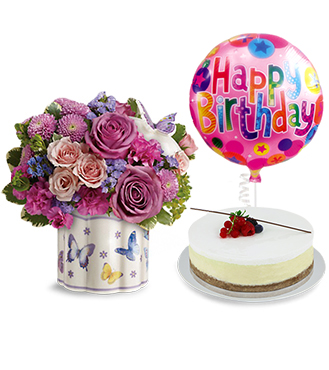 Field of Butterflies Birthday Treat: Flowers, Cheesecake and Balloon, Dubai Online Shopping