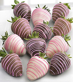 Pink Drizzles -Dozen Chocolate Dipped Strawberries, Chocolate Covered Strawberries