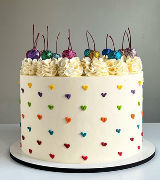 Colorful Hearts Valentine's Cake