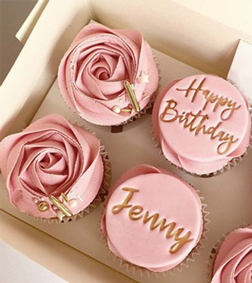 Rosy Birthday Cupcakes