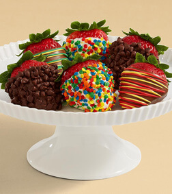 'Berry' Happy Birthday - Hand Dipped 6 Strawberries, Chocolate Covered Strawberries