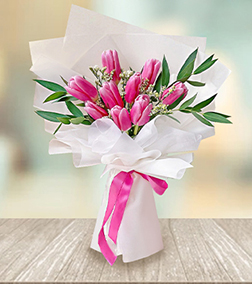 Pink n Bright Tulip Bouquet, Hand-Bouquets