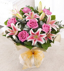 Pink Rose and Lily Hand-tied