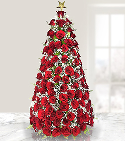 Rose-Filled Christmas Tree Bouquet