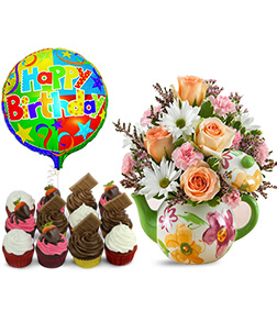 Teapot full of Blooms Birthday Bundle, Dubai Online Shopping