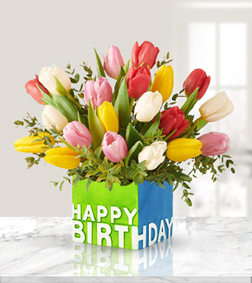 Cheerful Birthday Wishes Bouquet, Tulips